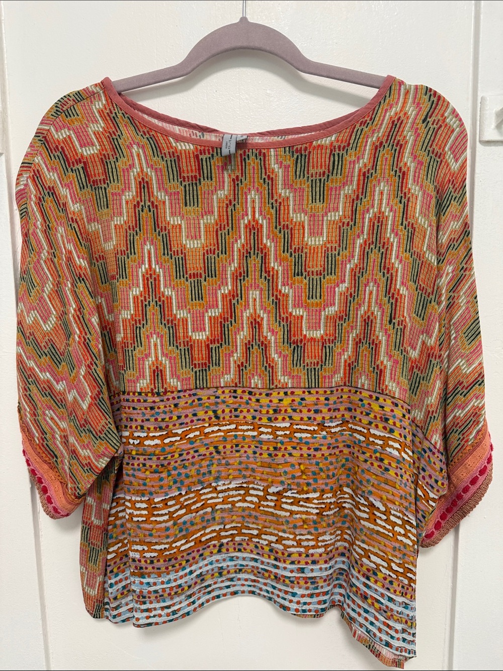Anthropologie Multicolor Geometric Knit Tunic — Orange, Pink & Green